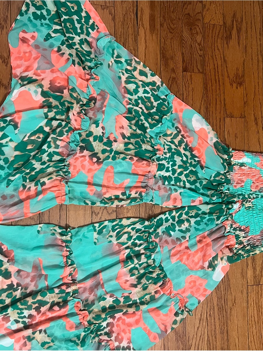 Wide Leg Printed Jumpsuit in Turquoise & Coral